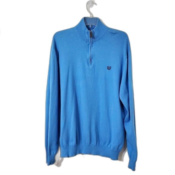 Chaps Mens Sz XL Quarter Zip Pullover Sweater Cotton Cashmere Blend Blue - Picture 1 of 9